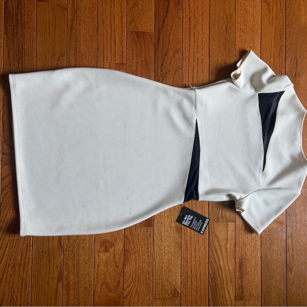 Express Cream and Black Dolman Sleeve Asymmetrical Dress